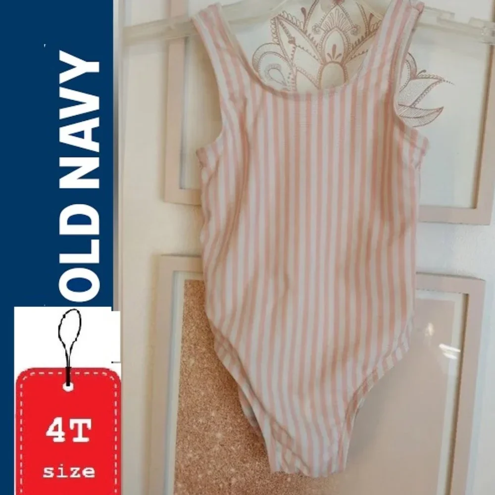 🎁 10/$25-Old Navy toddler baby swim, size 4T, pink and white stripe